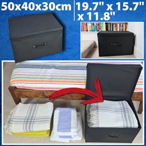 Neusu Foldable Storage Box Heavy Duty 19.7" x 15.7" x 11.8" - Cupboard, Closet, Underbed, Wardrobe Storage Boxes - 60L Stackable Large Storage Box With Lid For Clothes, Toys, Office Supplies - Black