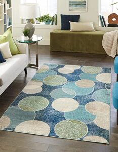 unique loom chromatic collection modern bokeh & vibrant abstract area rug for any home décor, 5 x 8 ft, navy blue/beige