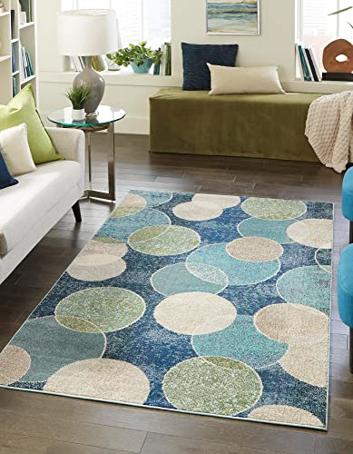 Unique Loom Chromatic Collection Modern Bokeh & Vibrant Abstract Area Rug for Any Home Décor, 5 x 8 ft, Navy Blue/Beige