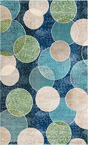 Unique Loom Chromatic Collection Modern Bokeh & Vibrant Abstract Area Rug for Any Home Décor, 5 x 8 ft, Navy Blue/Beige