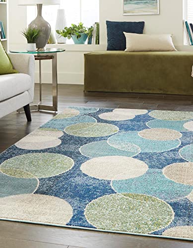 Unique Loom Chromatic Collection Modern Bokeh & Vibrant Abstract Area Rug for Any Home Décor, 5 x 8 ft, Navy Blue/Beige