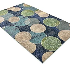 Unique Loom Chromatic Collection Modern Bokeh & Vibrant Abstract Area Rug for Any Home Décor, 5 x 8 ft, Navy Blue/Beige