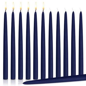 dripless taper candles 10″ inch tall wedding dinner candle set of 12 (navy blue)