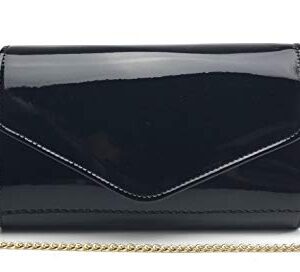 HOXIS Glossy Envelope Evening Clutch Faux Patent Leather Women Chain Shoulder Bag Solid Color Purse (Black)