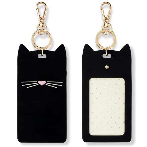 Kate Spade New York ID Badge Clip Key Chain, Silicone Keychain Accessory, Black Cat