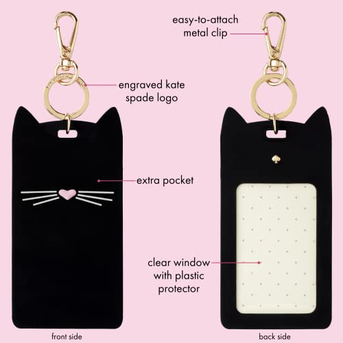 Kate Spade New York ID Badge Clip Key Chain, Silicone Keychain Accessory, Black Cat