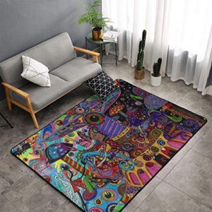 bedroom livingroom sitting-room queen size area rug home decor – colorful psychedelic trippy art floor pad rugs quick dry throw bath rugs yoga mat non-slip throw rugs carpet