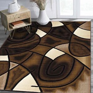 HR-Chocolate Brown/Beige/Mocha/Black/Abstract Area Rug Modern Contemporary Circles | Bedroom Rug with Wave Design Pattern (5' x 7')