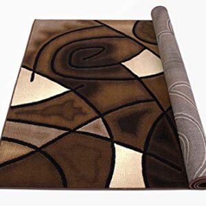HR-Chocolate Brown/Beige/Mocha/Black/Abstract Area Rug Modern Contemporary Circles | Bedroom Rug with Wave Design Pattern (5' x 7')