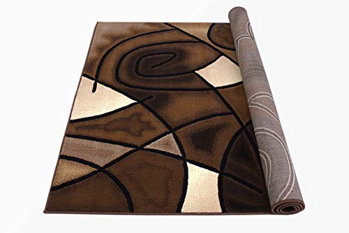 HR-Chocolate Brown/Beige/Mocha/Black/Abstract Area Rug Modern Contemporary Circles | Bedroom Rug with Wave Design Pattern (5' x 7')