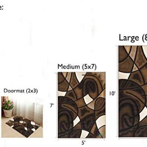 HR-Chocolate Brown/Beige/Mocha/Black/Abstract Area Rug Modern Contemporary Circles | Bedroom Rug with Wave Design Pattern (5' x 7')