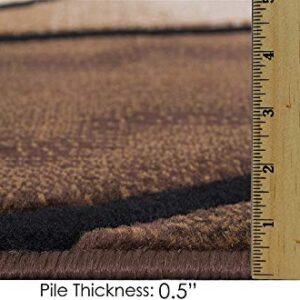 HR-Chocolate Brown/Beige/Mocha/Black/Abstract Area Rug Modern Contemporary Circles | Bedroom Rug with Wave Design Pattern (5' x 7')