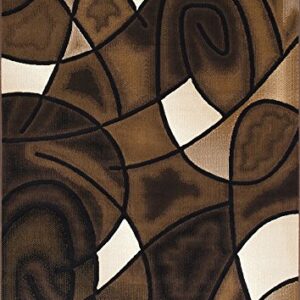 HR-Chocolate Brown/Beige/Mocha/Black/Abstract Area Rug Modern Contemporary Circles | Bedroom Rug with Wave Design Pattern (5' x 7')