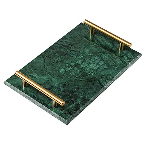 StonePlus Natural Real Marble Tray, Catchall Key Perfume Tray, Serving Tray with Handles for Living Dining Room (Drak Green,11.8Lx7.87W)