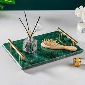 StonePlus Natural Real Marble Tray, Catchall Key Perfume Tray, Serving Tray with Handles for Living Dining Room (Drak Green,11.8Lx7.87W)