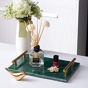 StonePlus Natural Real Marble Tray, Catchall Key Perfume Tray, Serving Tray with Handles for Living Dining Room (Drak Green,11.8Lx7.87W)