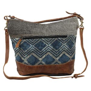 myra bag mid town tide upcycled canvas & cowhide leather shoulder bag s-1583