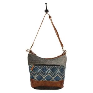 Myra Bag Mid Town Tide Upcycled Canvas & Cowhide Leather Shoulder Bag S-1583