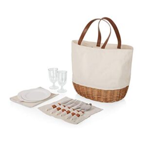 picnic time – promenade picnic basket for 2 – picnic set with canvas tote bag, (beige canvas)