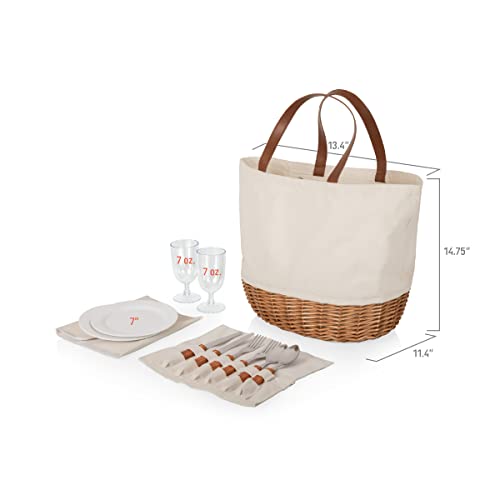 PICNIC TIME - Promenade Picnic Basket for 2 - Picnic Set with Canvas Tote Bag, (Beige Canvas)