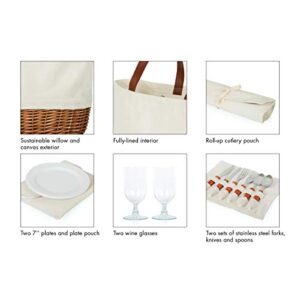 PICNIC TIME - Promenade Picnic Basket for 2 - Picnic Set with Canvas Tote Bag, (Beige Canvas)