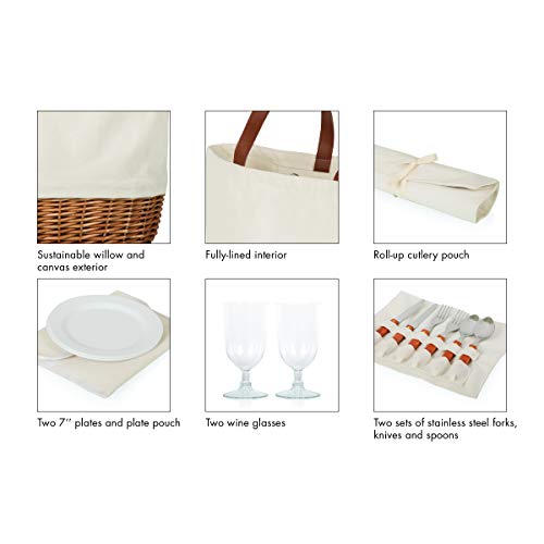 PICNIC TIME - Promenade Picnic Basket for 2 - Picnic Set with Canvas Tote Bag, (Beige Canvas)