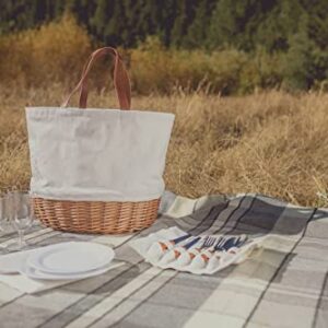 PICNIC TIME - Promenade Picnic Basket for 2 - Picnic Set with Canvas Tote Bag, (Beige Canvas)