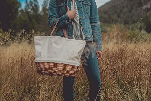 PICNIC TIME - Promenade Picnic Basket for 2 - Picnic Set with Canvas Tote Bag, (Beige Canvas)