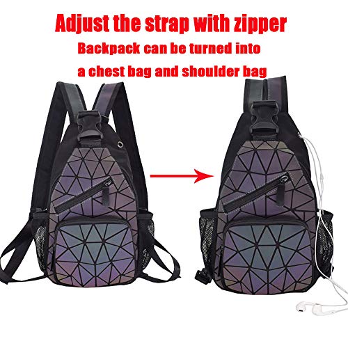 Geometric Luminous Purses and Handbags For Women Holographic Reflective Crossbody Bags Wallet Purse (Luminous Backpack B)