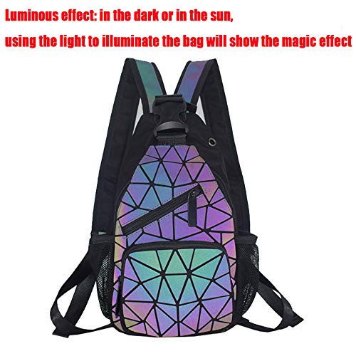 Geometric Luminous Purses and Handbags For Women Holographic Reflective Crossbody Bags Wallet Purse (Luminous Backpack B)