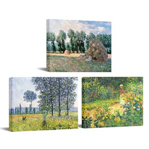 artsbay 3 pieces claude monet canvas wall art decor claude monet garden landscape pictures artwork prints impressionist reproduction painting modern framed and stretched home decor for living room bedroom