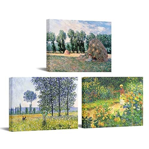 Artsbay 3 Pieces Claude Monet Canvas Wall Art Decor Claude Monet Garden Landscape Pictures Artwork Prints Impressionist Reproduction Painting Modern Framed and Stretched Home Decor for Living Room Bedroom