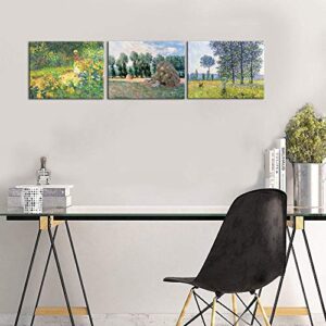 Artsbay 3 Pieces Claude Monet Canvas Wall Art Decor Claude Monet Garden Landscape Pictures Artwork Prints Impressionist Reproduction Painting Modern Framed and Stretched Home Decor for Living Room Bedroom