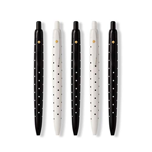 Kate Spade New York Black Ink Pen Set of 5, Polka Dot Retractable Pens, Cute Plastic Click Pens, Black Dots