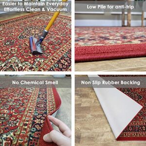 Rubber Backed Hallway Runner Rug, 31 x 120 inch, Persian Medallion Carmine Red, Non Slip, Kitchen Rugs and Mats