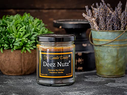 Deez Nutz- Funny- Banana Nut Bread- Hazelnut Vanilla- Scented Candle- Double Pour- 6 Ounce- 40 Hour Burn Time