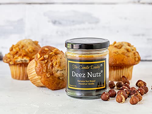 Deez Nutz- Funny- Banana Nut Bread- Hazelnut Vanilla- Scented Candle- Double Pour- 6 Ounce- 40 Hour Burn Time