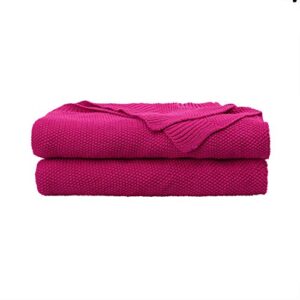 piccocasa 100% cotton knit throw blanket,solid lightweight decorative throws and blankets,soft knitted throw blanket for sofa couch, fuchsia 50″ x 60″