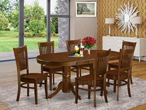 east west furniture 7 pc dining room set table with leaf and 6 kitchen dining chairs