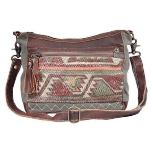 myra bag luguni upcycled canvas & leather shoulder bag s-1610