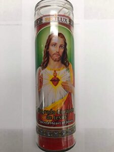 sacred heart of jesus (sagrado corazon de jesus) 7 day unscented red candle in glass