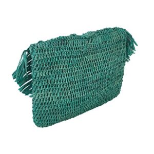 Mar Y Sol Mia Crochet Raffia Fringe Clutch, Turquoise