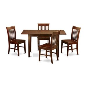 EAST WEST FURNITURE 5 Pc small Kitchen Table set- Table with a 12in leaf and 4 Dining Chairs