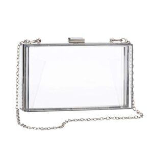 cuteclear clear acrylic clutch purse for women transparent plastic box crossbody shoulder bag stadium approved & concert (silver)