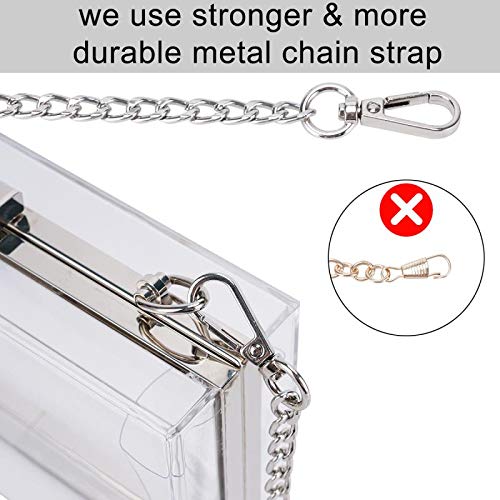 CuteClear Clear Acrylic Clutch Purse for Women Transparent Plastic Box Crossbody Shoulder Bag Stadium Approved & Concert (Silver)