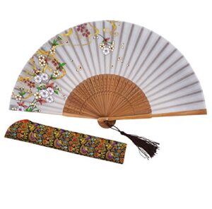 amajiji® chinese japanese folding hand fan for women,vintage retro style 8.27″ (21cm) bamboo wood silk hand fans (cl-04)