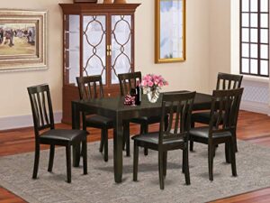 east west furniture lyan7-cap-lc 7-piece dining room table set, cappuccino finish, faux leather seat