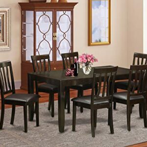 East West Furniture LYAN7-CAP-LC 7-Piece Dining Room Table Set, Cappuccino Finish, Faux Leather Seat