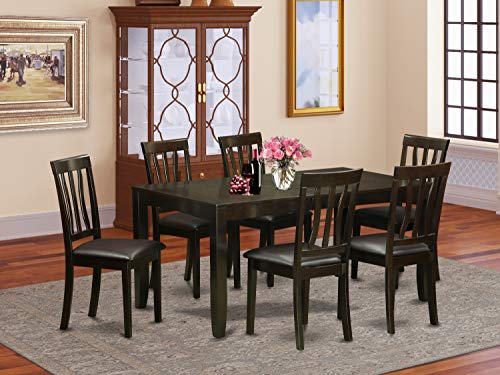 East West Furniture LYAN7-CAP-LC 7-Piece Dining Room Table Set, Cappuccino Finish, Faux Leather Seat