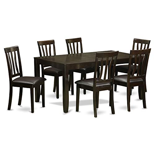 East West Furniture LYAN7-CAP-LC 7-Piece Dining Room Table Set, Cappuccino Finish, Faux Leather Seat